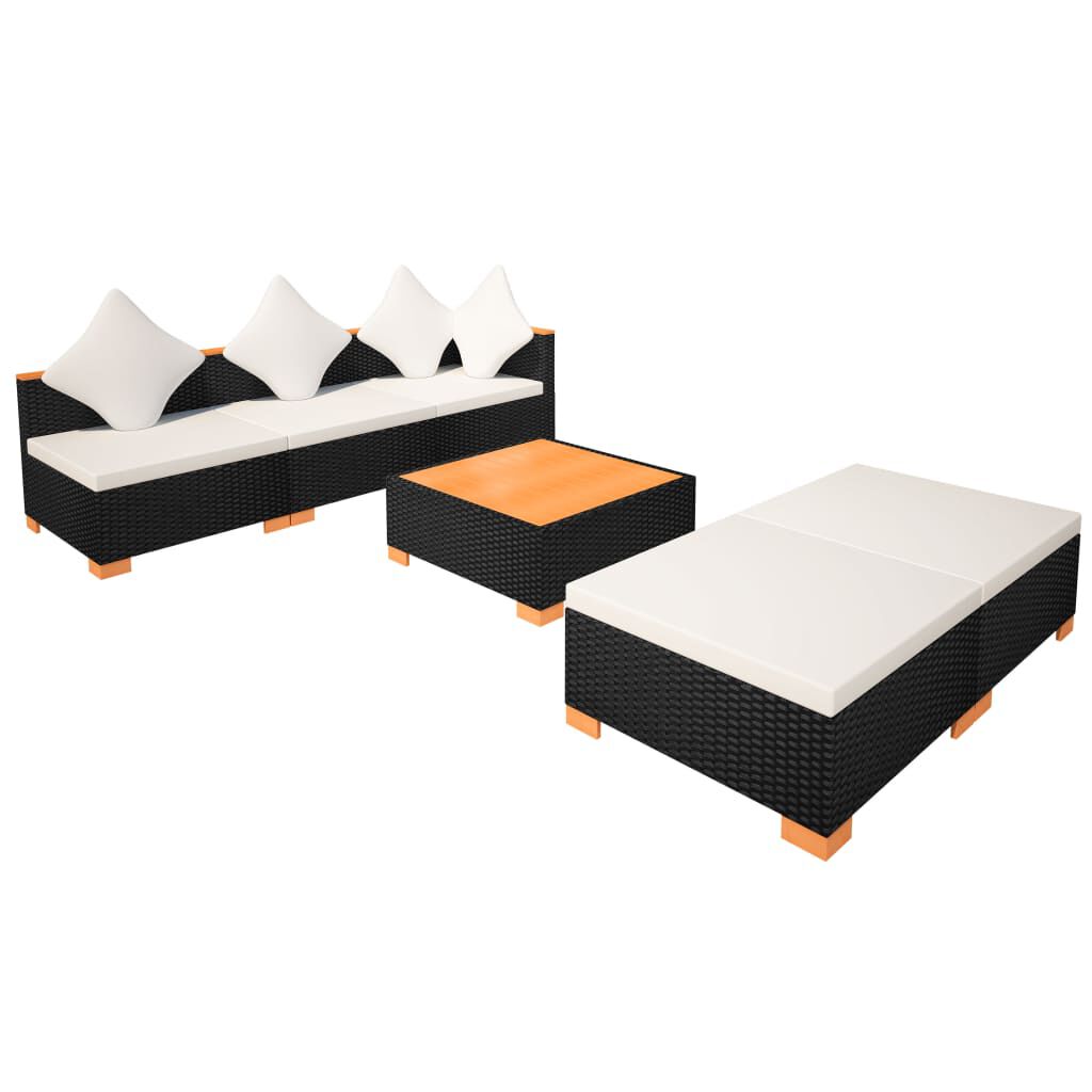 vidaXL 6 Piece Garden Lounge Set with Cushions Poly Rattan Black