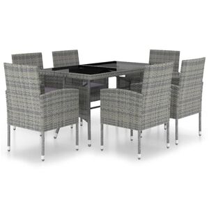 vidaXL 7 Piece Garden Dining Set Poly Rattan Anthracite & Grey