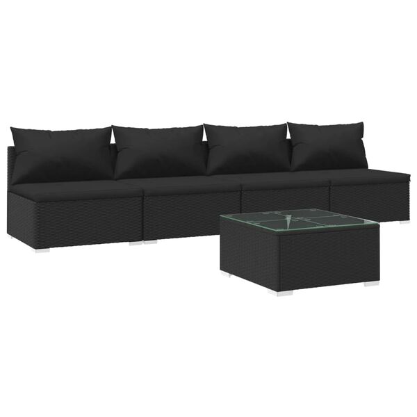 vidaXL 5 Piece Garden Lounge Set with Cushions Poly Rattan Black