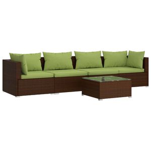 vidaXL 5 Piece Garden Lounge Set with Cushions Poly Rattan Brown