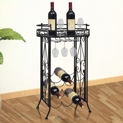 vidaXL Wine Rack with Glass Holder for 9 Bottles Metal,  vidaXL Wine Rack with Glass Holder for 9 Bottles Metal