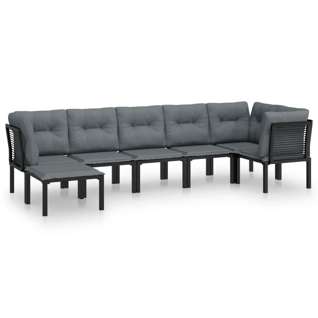 vidaXL 7 Piece Garden Lounge Set Black and Grey Poly Rattan