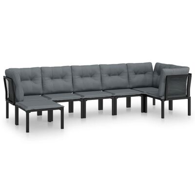 vidaXL 7 Piece Garden Lounge Set Black and Grey Poly Rattan