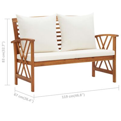vidaXL Garden Bench with Cushions 119 cm Solid Acacia Wood, brown and cream vidaXL Garden Bench with Cushions 119 cm Solid Acacia Wood