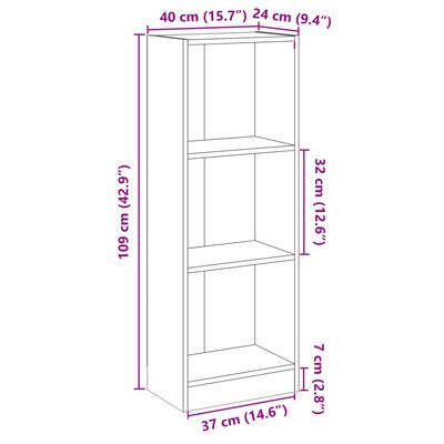 vidaXL 3-Tier Book Cabinet White 40x24x109 cm Engineered Wood, white vidaXL 3-Tier Book Cabinet White 40x24x109 cm Engineered Wood