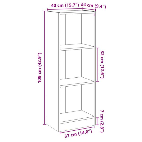 vidaXL 3-Tier Book Cabinet White 40x24x109 cm Engineered Wood