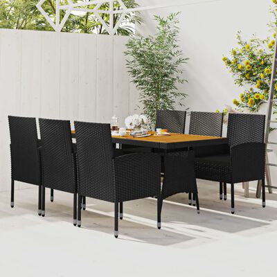vidaXL 7 Piece Outdoor Dining Set Poly Rattan Black, black vidaXL 7 Piece Outdoor Dining Set Poly Rattan Black