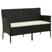vidaXL 3-Seater Garden Sofa with Cushion Black Poly Rattan, black and cream white vidaXL 3-Seater Garden Sofa with Cushion Black Poly Rattan