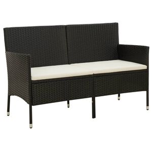 vidaXL 3-Seater Garden Sofa with Cushion Black Poly Rattan