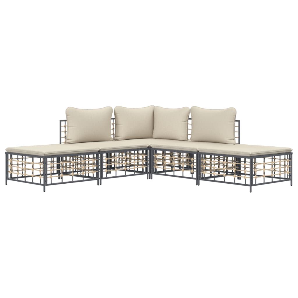 vidaXL 5 Piece Garden Lounge Set with Cushions Anthracite Poly Rattan
