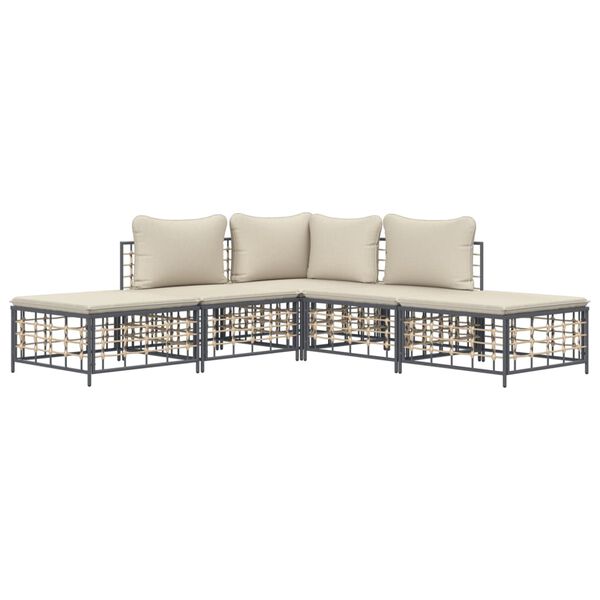 vidaXL 5 Piece Garden Lounge Set with Cushions Anthracite Poly Rattan