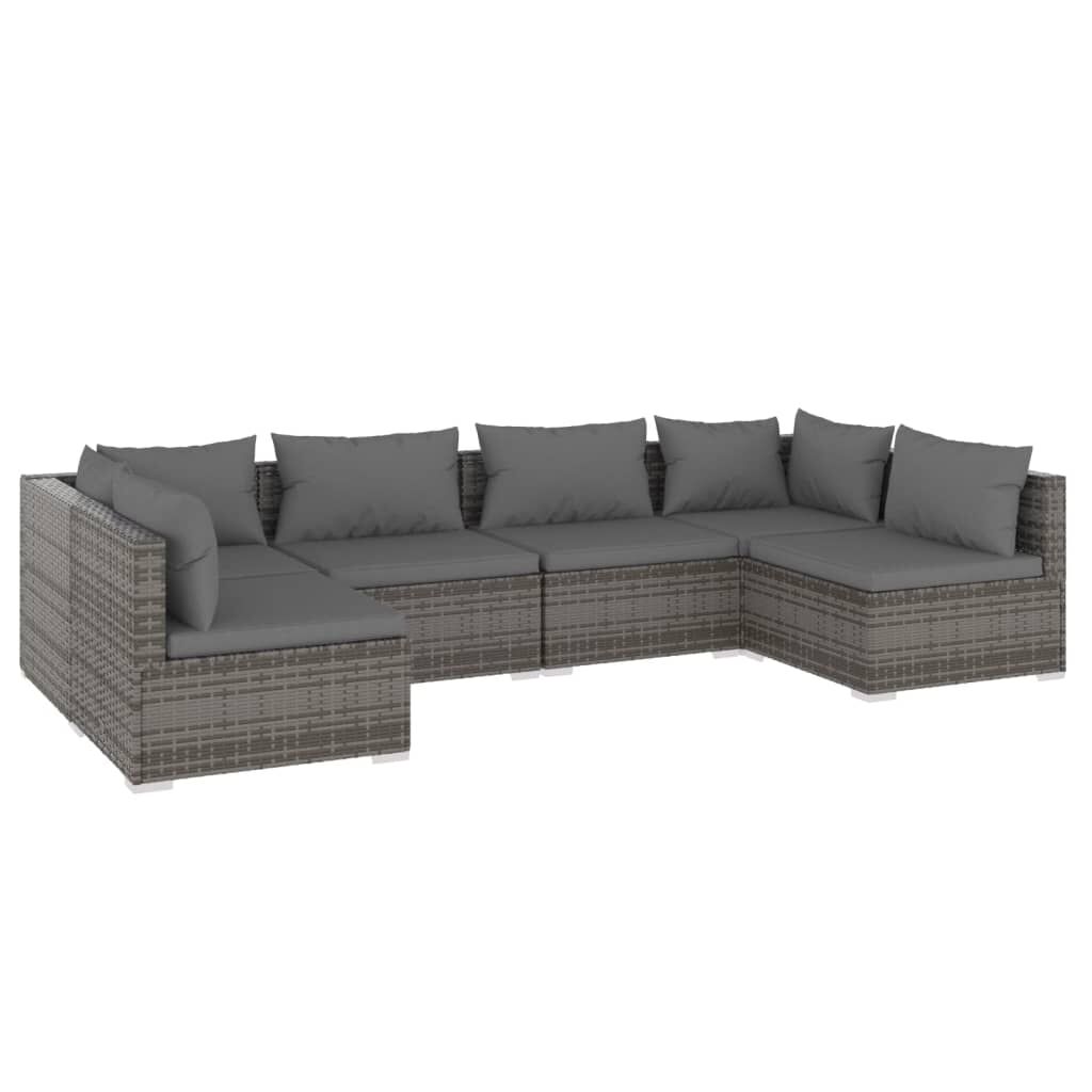 vidaXL 6 Piece Garden Lounge Set with Cushions Poly Rattan Grey