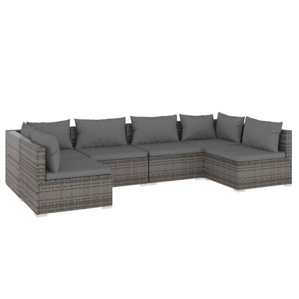 vidaXL 6 Piece Garden Lounge Set with Cushions Poly Rattan Grey