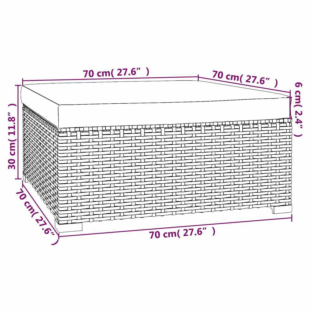 vidaXL Garden Footrest with Cushion Grey 70x70x30 cm Poly Rattan