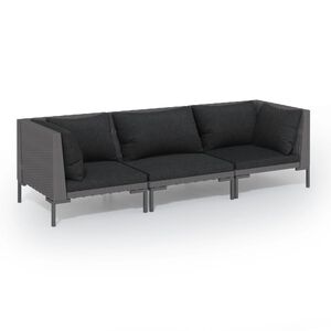 vidaXL 3 Piece Garden Lounge Set with Cushions Poly Rattan Dark Grey