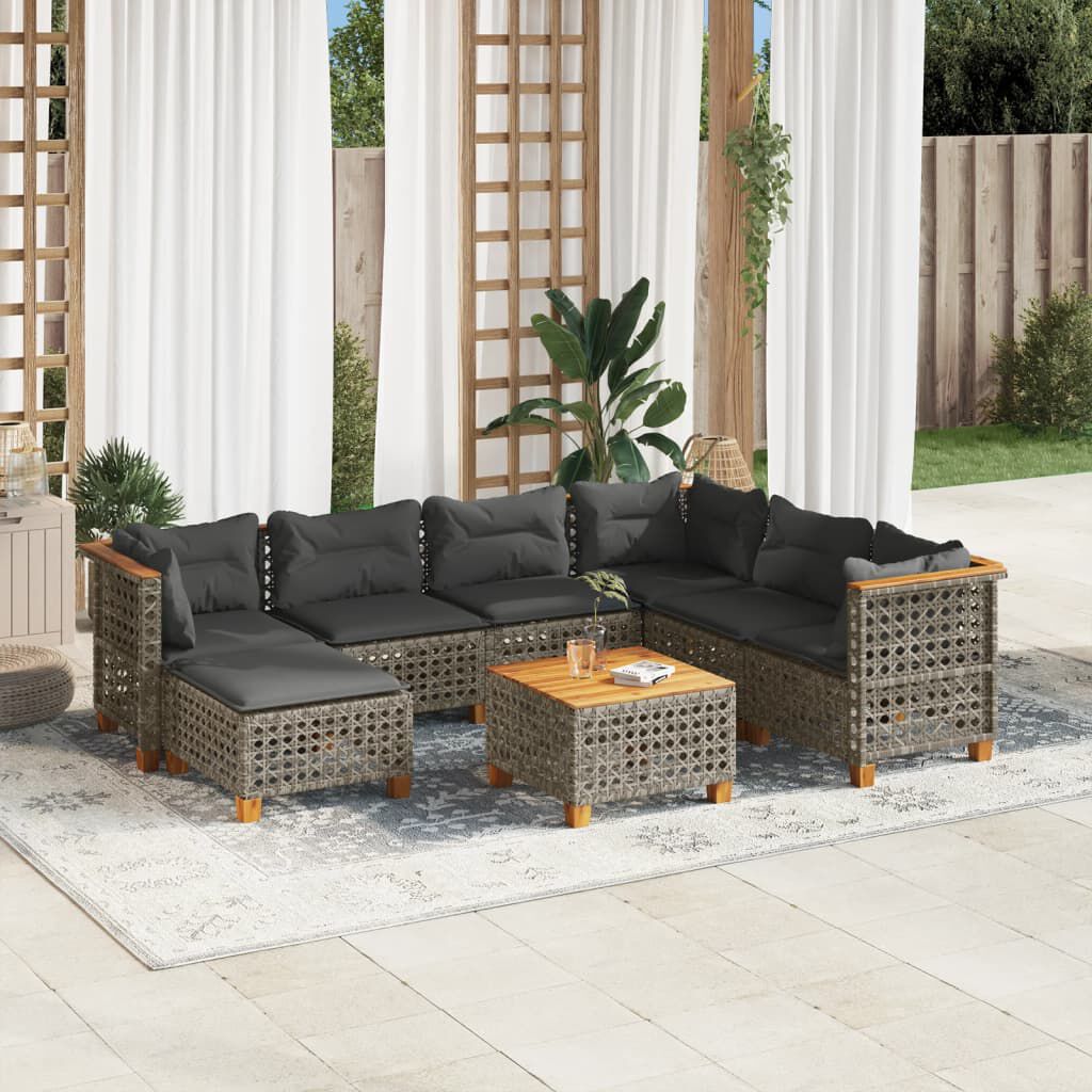 vidaXL 8 Piece Garden Sofa Set with Cushions Grey Poly Rattan