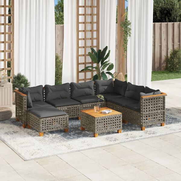 vidaXL 8 Piece Garden Sofa Set with Cushions Grey Poly Rattan