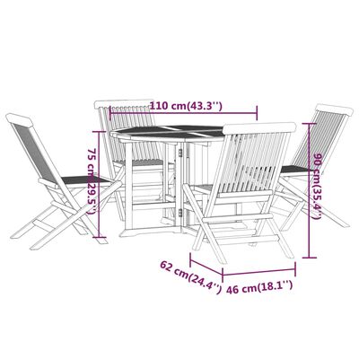 vidaXL 5 Piece Folding Outdoor Dining Set Solid Wood Teak,  vidaXL 5 Piece Folding Outdoor Dining Set Solid Wood Teak