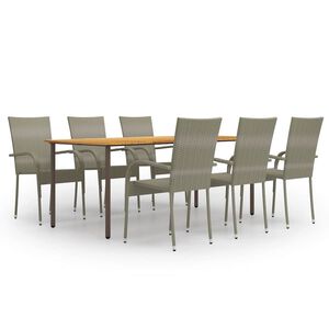 vidaXL 7 Piece Garden Dining Set Poly Rattan Grey