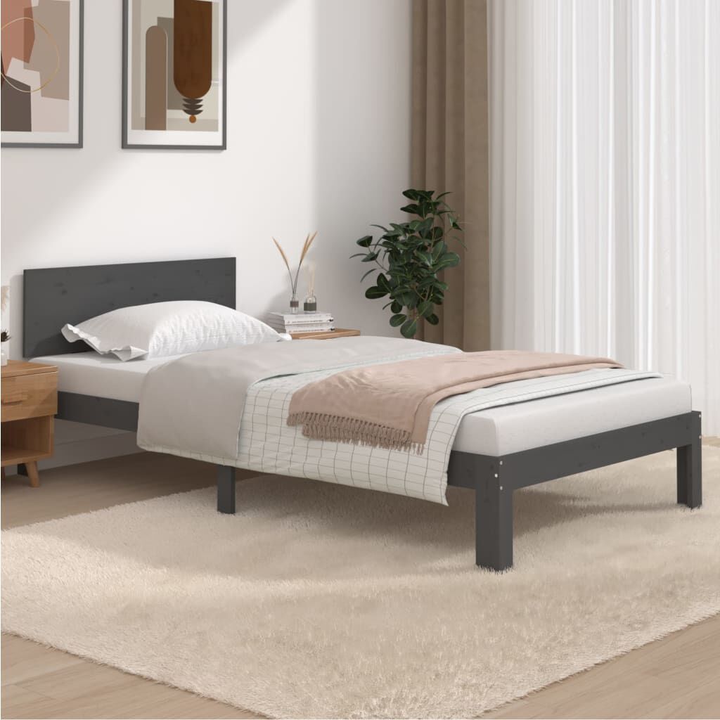 vidaXL Bed Frame without Mattress Grey Solid Wood Pine 100x200cm