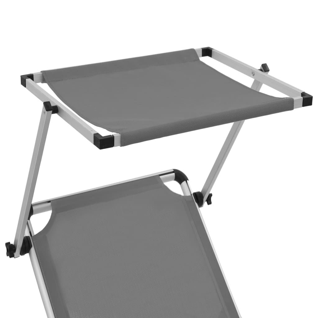 vidaXL Folding Sun Lounger with Roof Aluminium and Textilene Grey