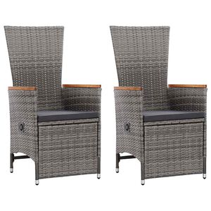 vidaXL Reclining Garden Chairs 2 pcs with Cushions Poly Rattan Grey