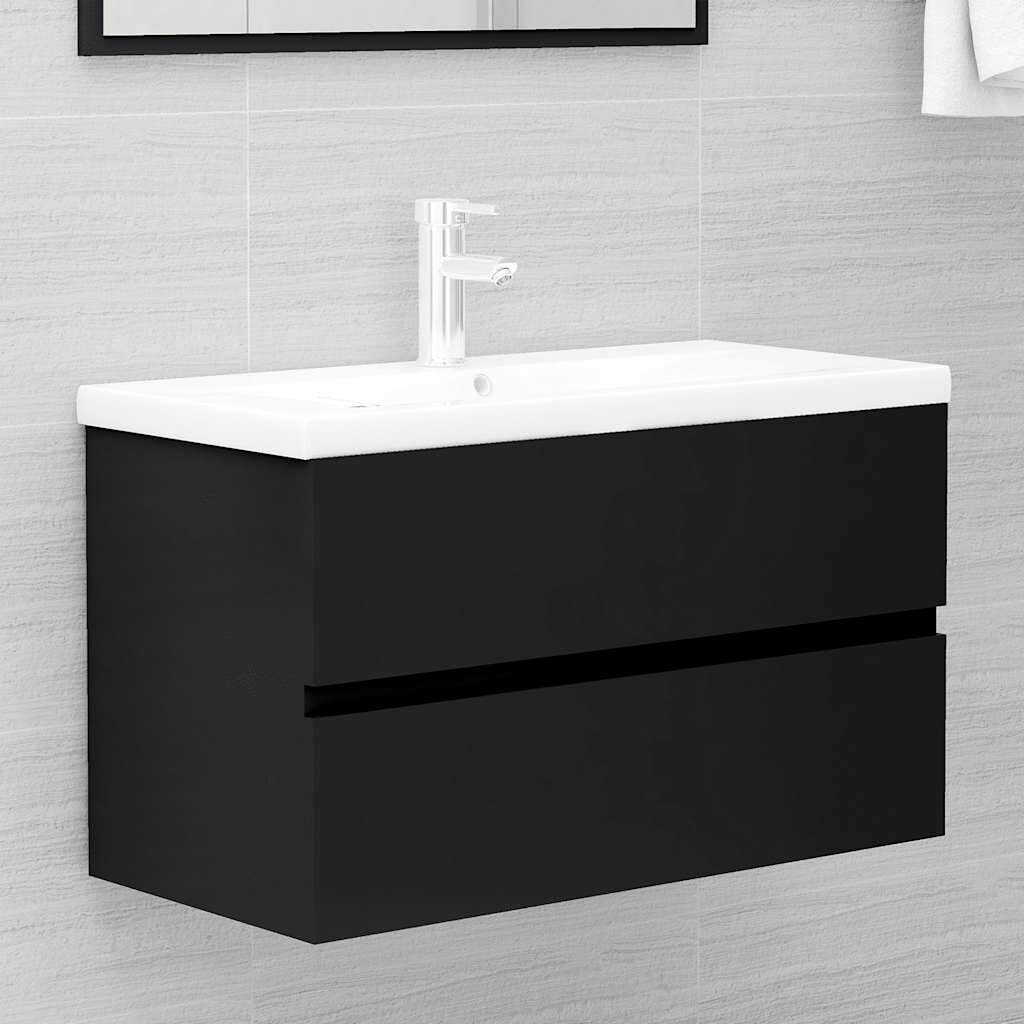 vidaXL 2 Piece Bathroom Furniture Set Black Engineered Wood