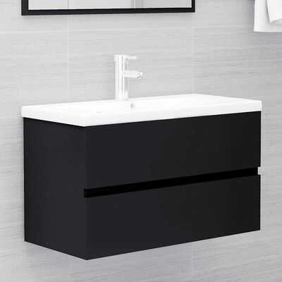 vidaXL 2 Piece Bathroom Furniture Set Black Engineered Wood, black vidaXL 2 Piece Bathroom Furniture Set Black Engineered Wood