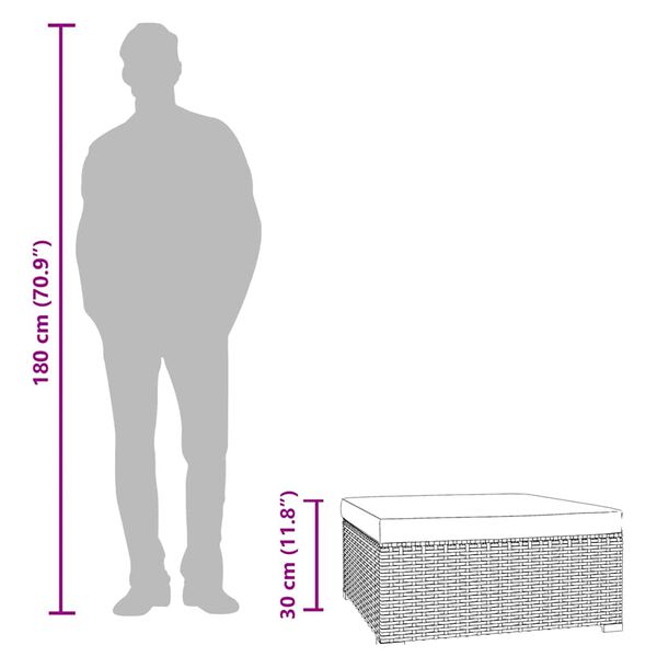 vidaXL Garden Footrest with Cushion Black 70x70x30 cm Poly Rattan