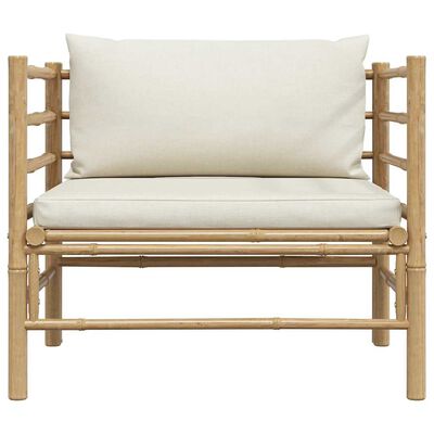 vidaXL Garden Sofa with Cream White Cushions Bamboo, white vidaXL Garden Sofa with Cream White Cushions Bamboo
