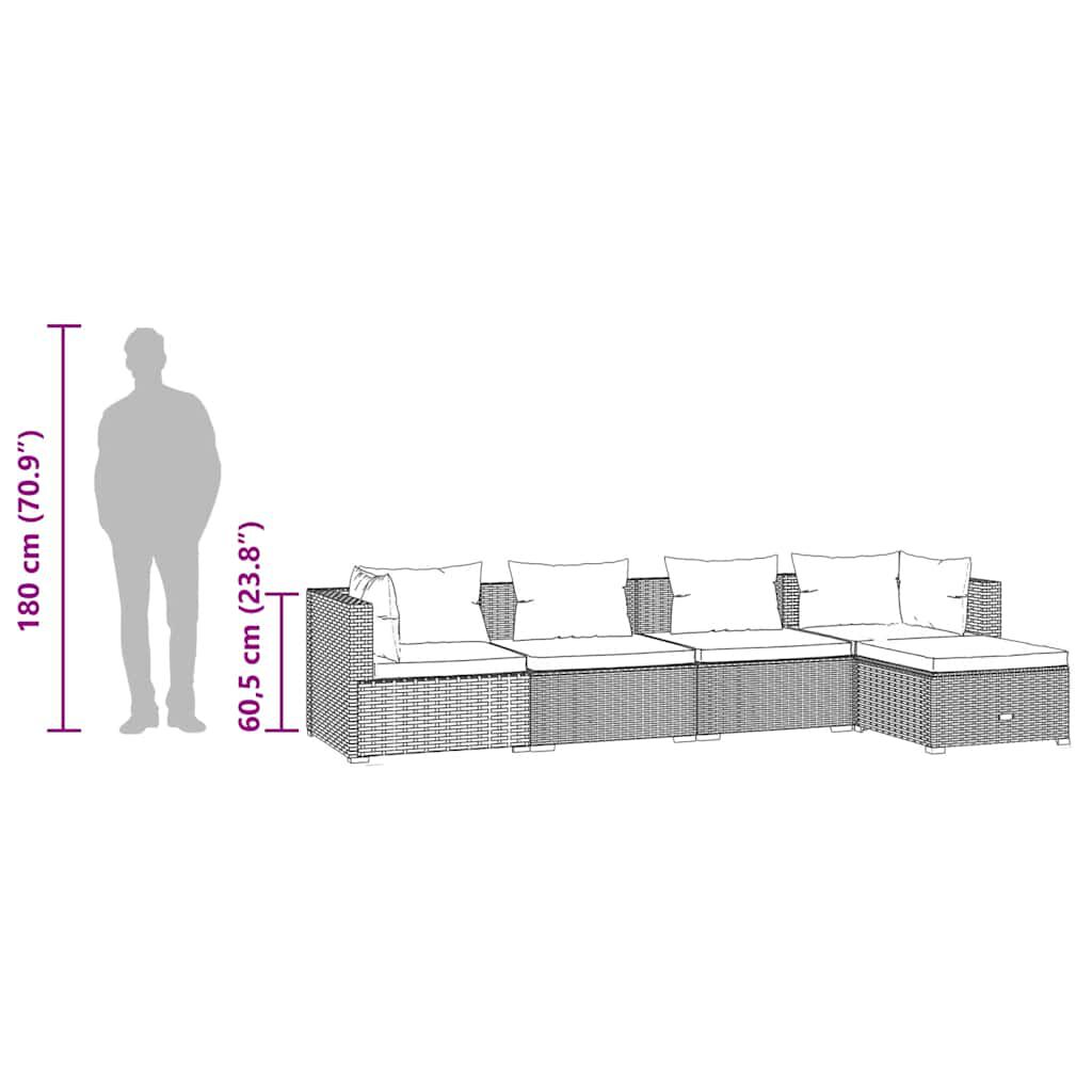 vidaXL 5 Piece Garden Lounge Set with Cushions Poly Rattan Grey