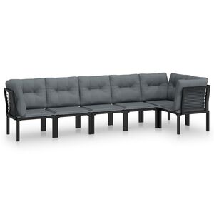 vidaXL 6 Piece Garden Lounge Set Black and Grey Poly Rattan