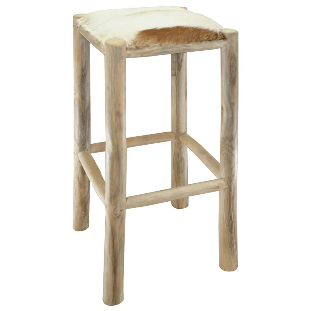 vidaXL Bar Stool Real Leather and Solid Teak Wood