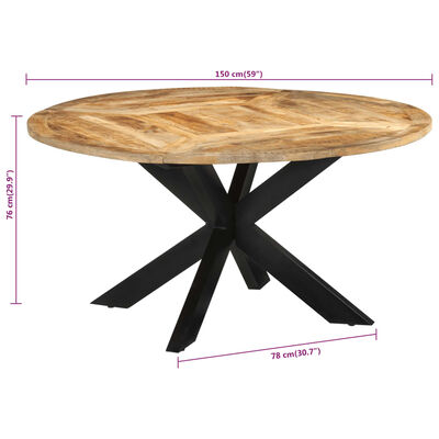 vidaXL Dining Table Ø150x76 cm Solid Rough Wood Mango,  vidaXL Dining Table Ø150x76 cm Solid Rough Wood Mango