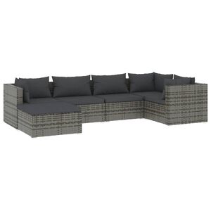 vidaXL 6 Piece Garden Lounge Set with Cushions Poly Rattan Grey