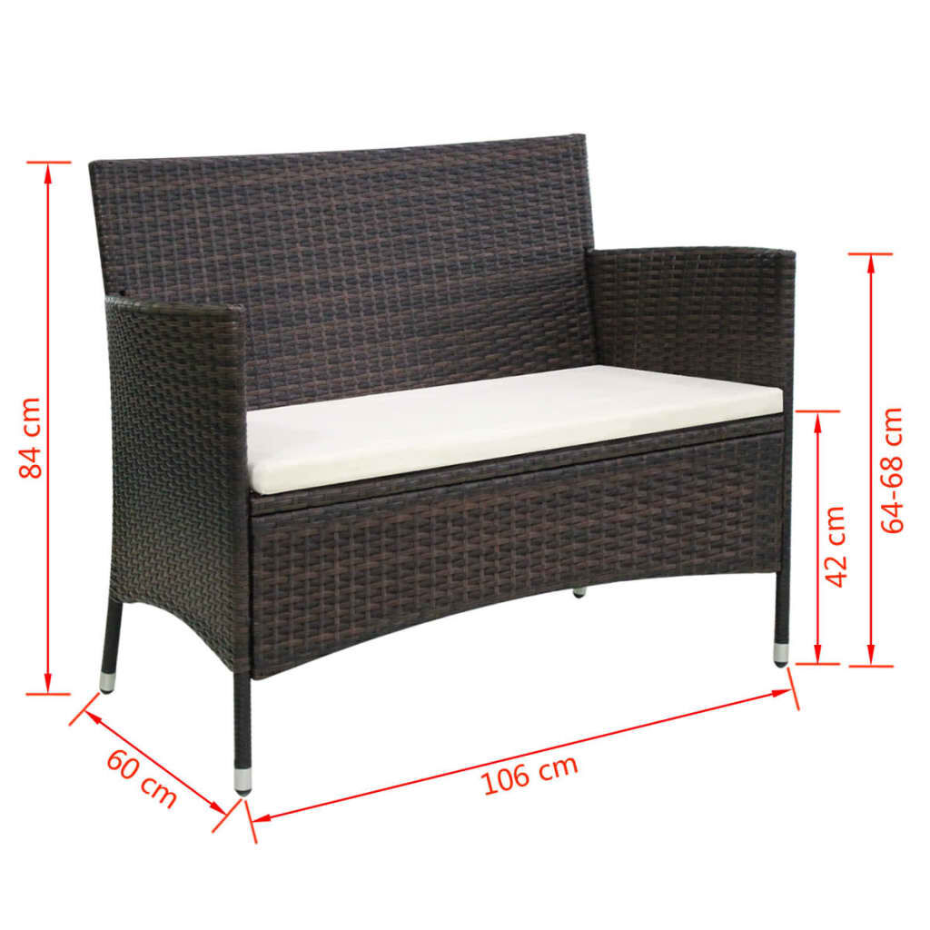 vidaXL Garden Bench 106 cm Poly Rattan Brown