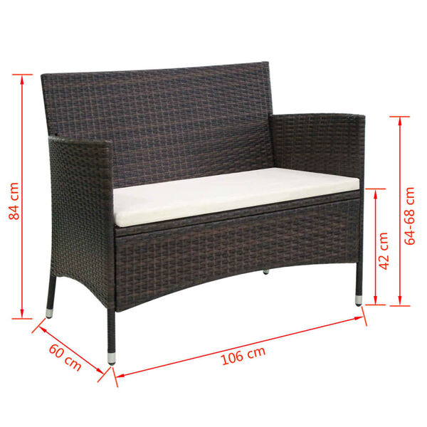 vidaXL Garden Bench 106 cm Poly Rattan Brown