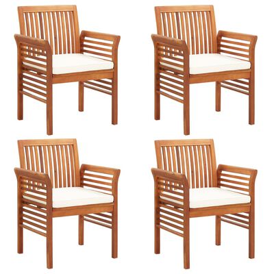 vidaXL Garden Dining Chairs with Cushions 4 pcs Solid Wood Acacia, cream vidaXL Garden Dining Chairs with Cushions 4 pcs Solid Wood Acacia