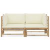 vidaXL 2 Piece Garden Lounge Set with Cream White Cushions Bamboo