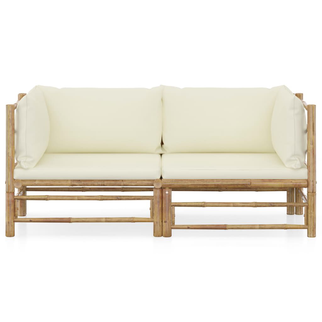 vidaXL 2 Piece Garden Lounge Set with Cream White Cushions Bamboo