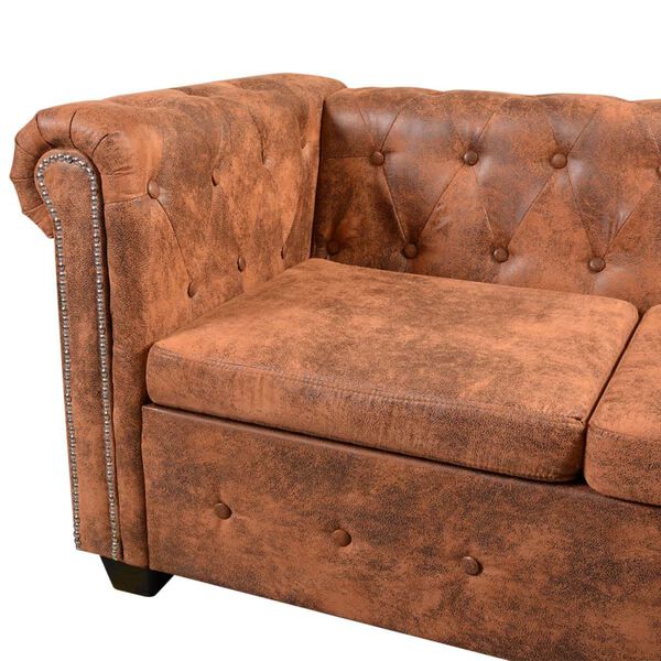 vidaXL Chesterfield Corner Sofa 5-Seater Artificial Leather Brown