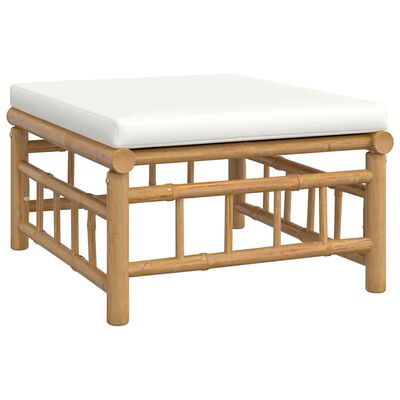 vidaXL Garden Footstool with Cream White Cushion Bamboo, cream vidaXL Garden Footstool with Cream White Cushion Bamboo