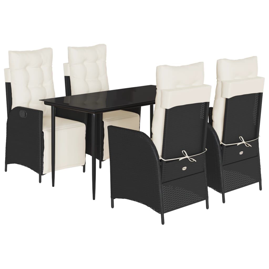 vidaXL 5 Piece Garden Dining Set with Cushions Black Poly Rattan
