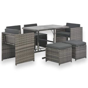 vidaXL 7 Piece Outdoor Dining Set with Cushions Poly Rattan Grey