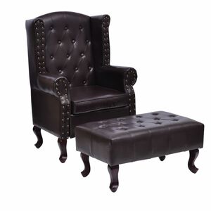 vidaXL Armchair with Footstool Dark Brown Faux Leather