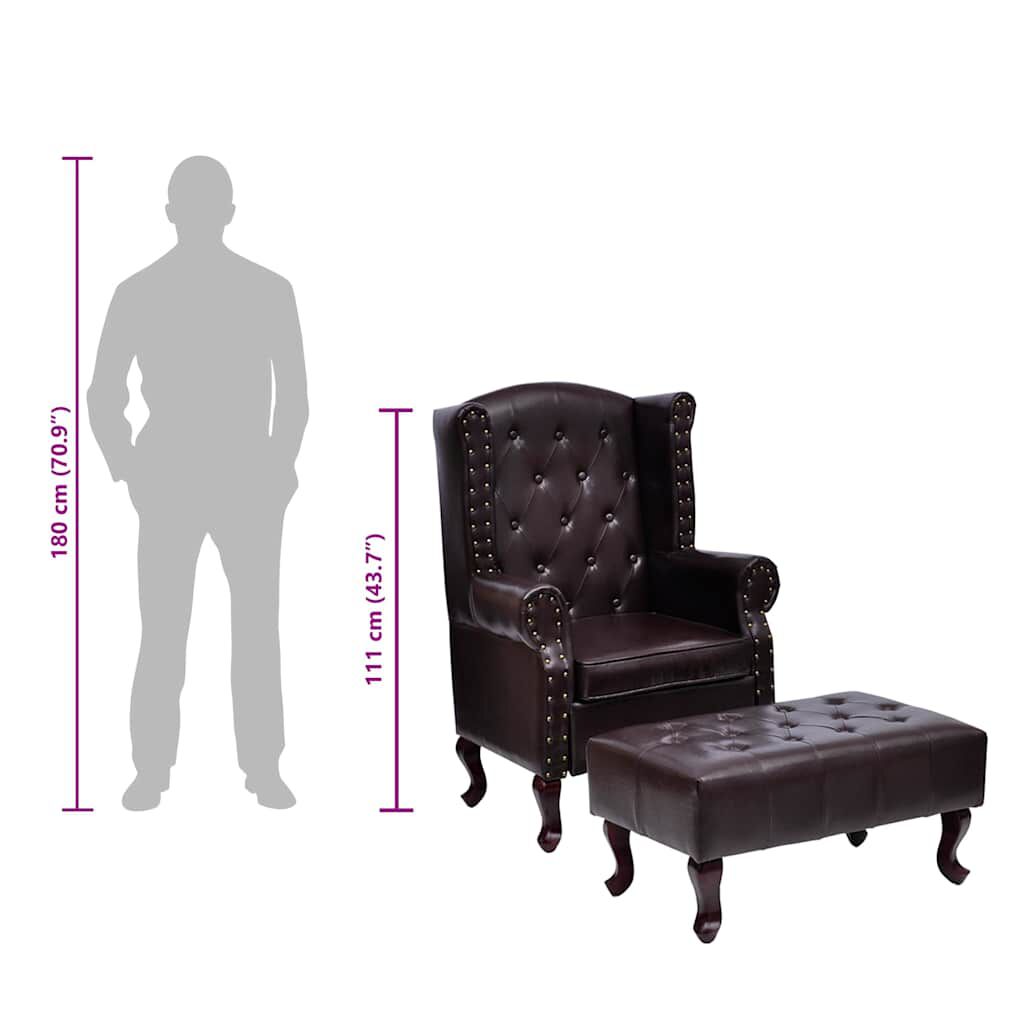 vidaXL Armchair with Footstool Dark Brown Faux Leather