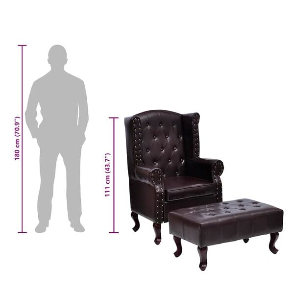 vidaXL Armchair with Footstool Dark Brown Faux Leather