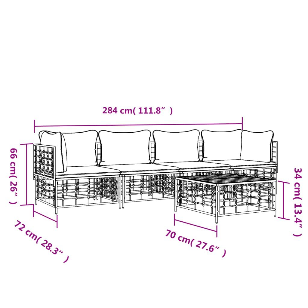 vidaXL 5 Piece Garden Lounge Set with Cushions Anthracite Poly Rattan
