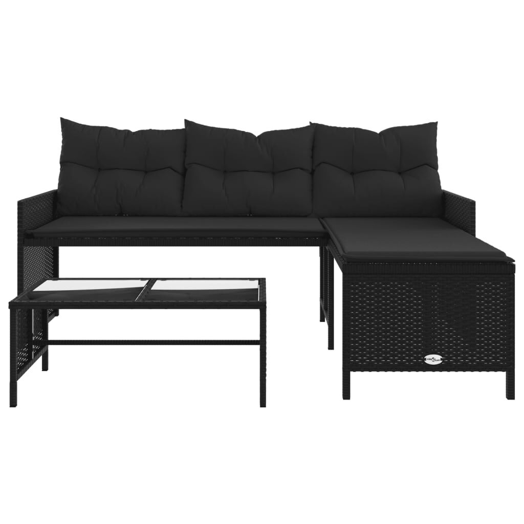 vidaXL Garden Sofa with Table and Cushions L-Shaped Black Poly Rattan