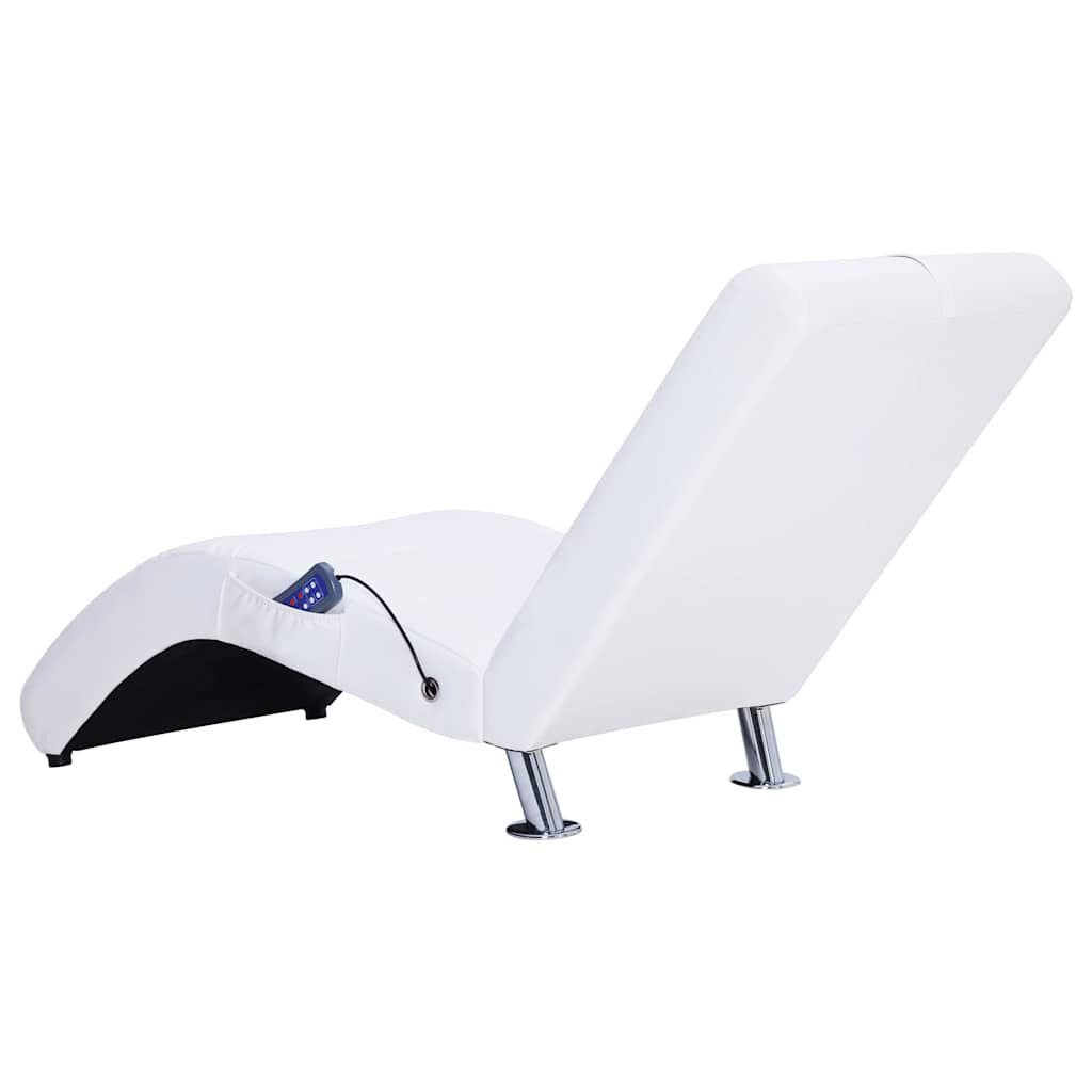 vidaXL Massage Chaise Longue with Pillow White Faux Leather